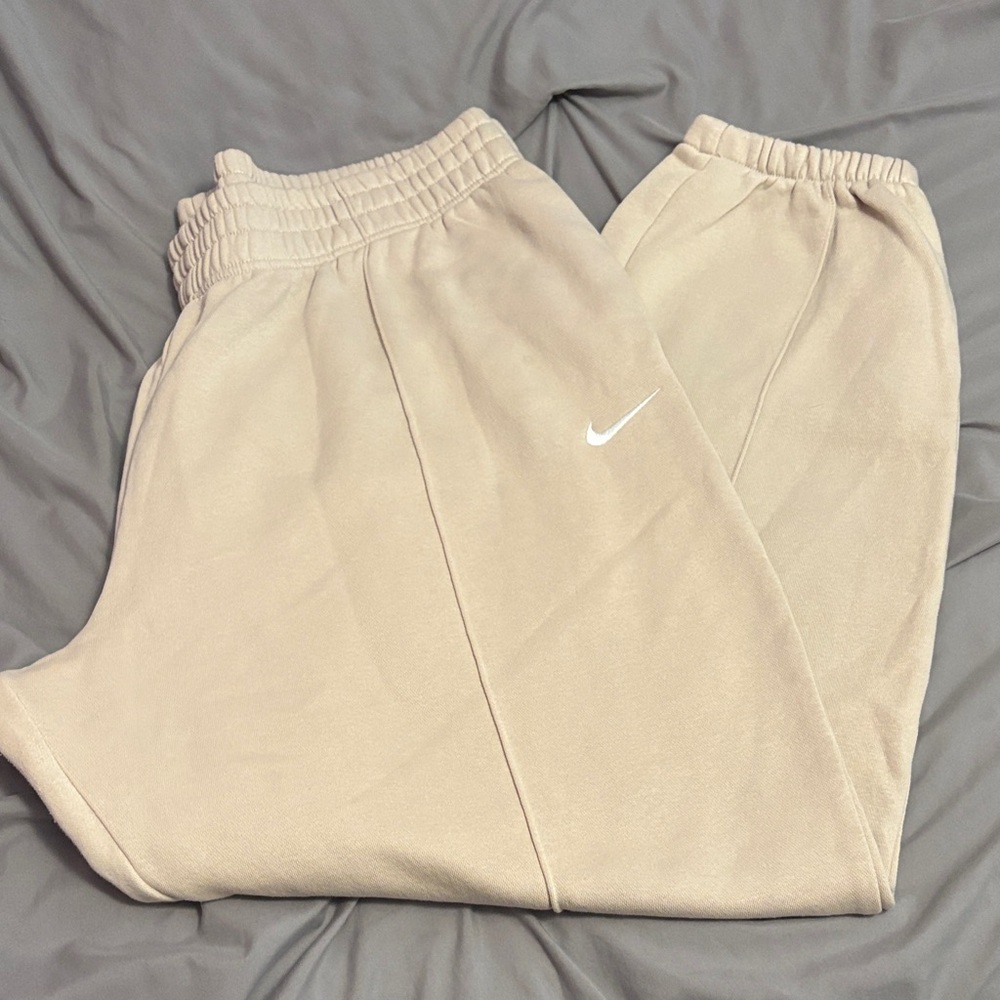 Nike adult Cream Fleece Jogger Pants with White Swoosh